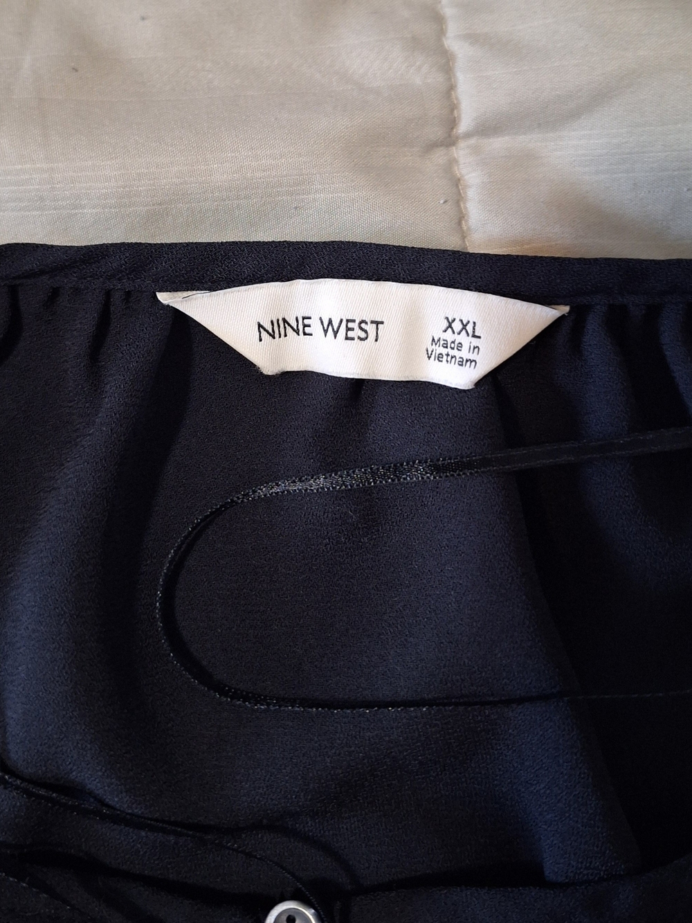 Nine West Navy Long-Sleeve Peasant Keyhole Neckline Top - Picture 4 of 7